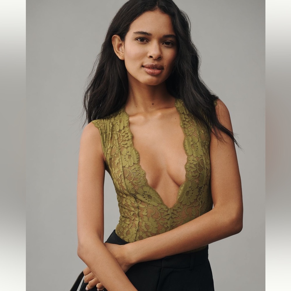 Anthropologie Cap Sleeve Lace Bodysuit